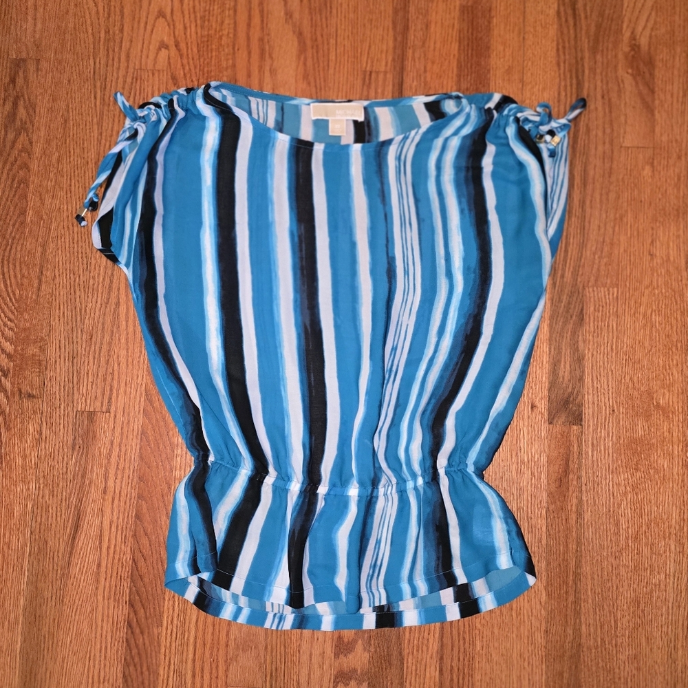 Michael Kors Blue and Black Striped Blouse